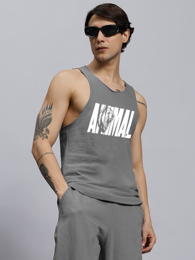 ANIMAL PRINTED GYM T-SHIRT (GREY)