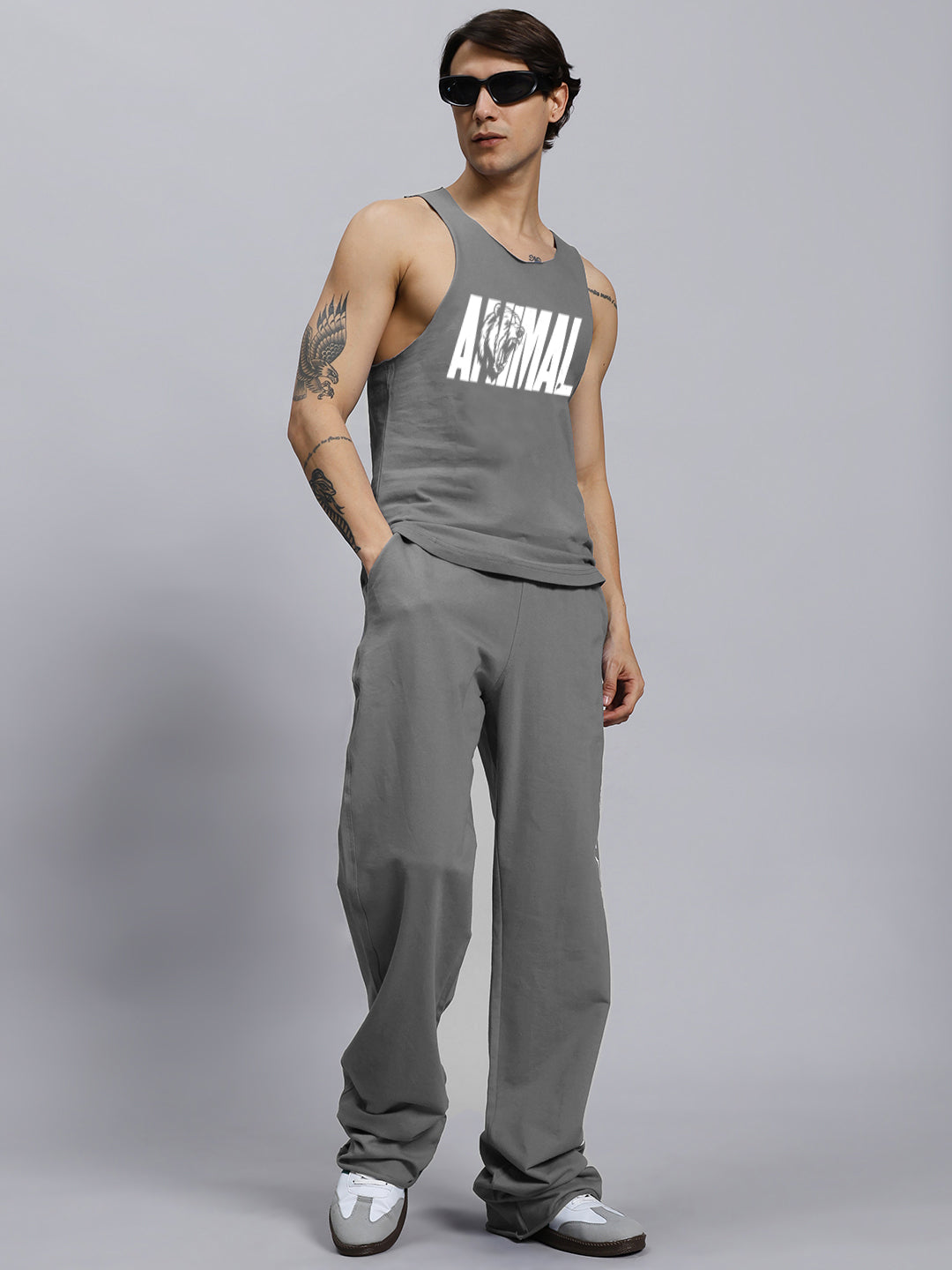 ANIMAL PRINTED RELAXED FIT CO-ORD SET (GREY)