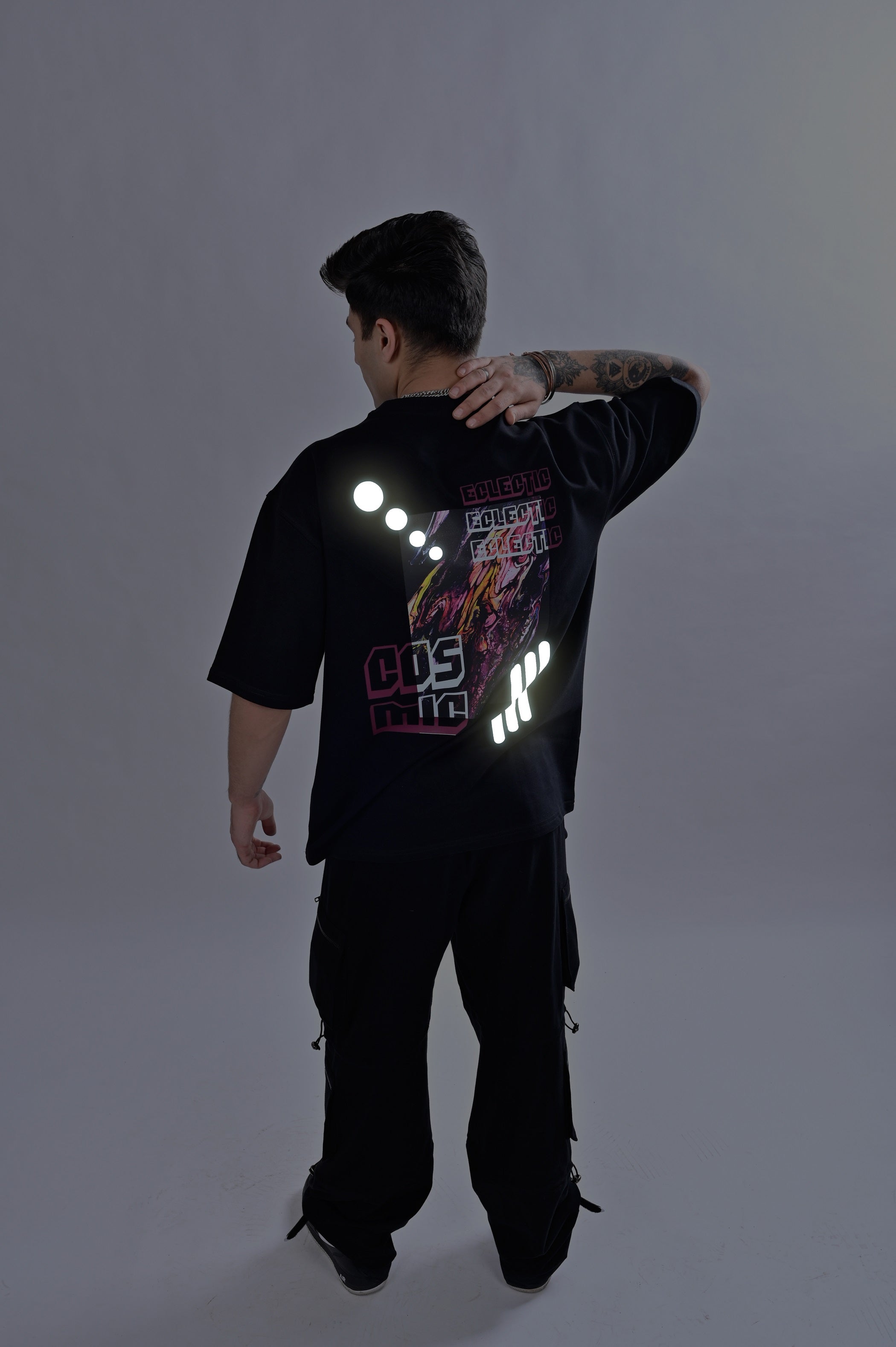 Eclectic Cosmic Reflector Over-Sized T-Shirt (Black) - Wearduds