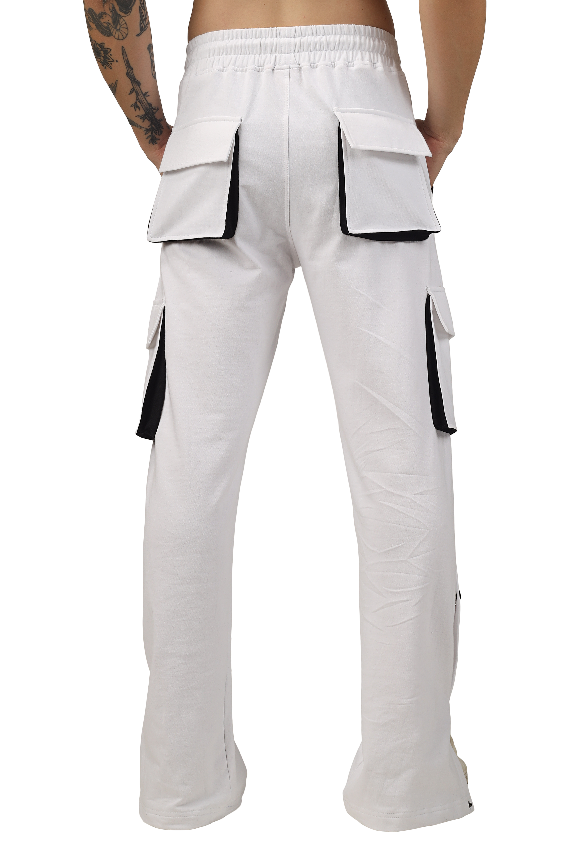 6 Pocket Cargo Pant White & Black Highlighter - Wearduds
