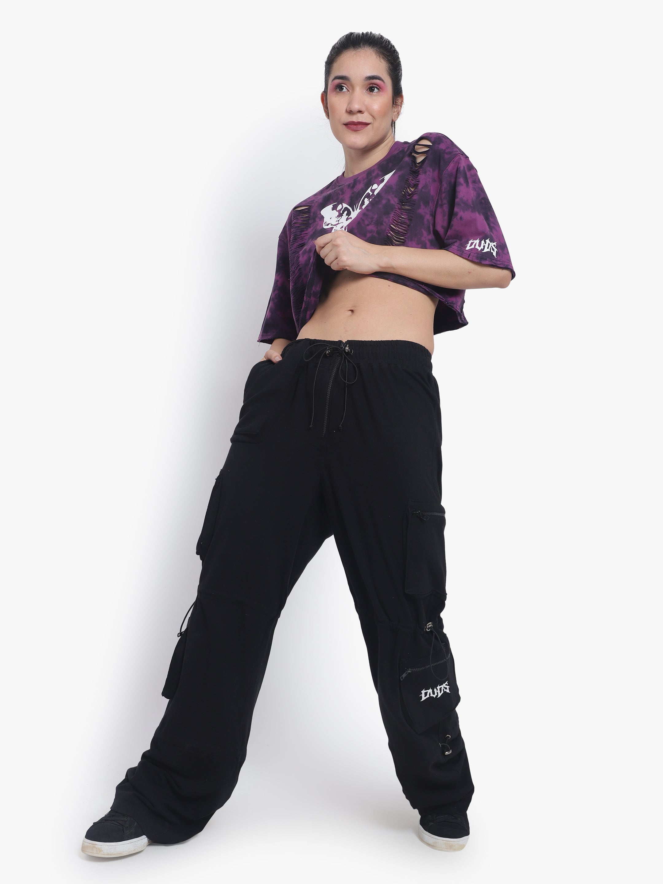 Fragile Oversized Cropped T-Shirts (Purple Tie Dye) - Wearduds