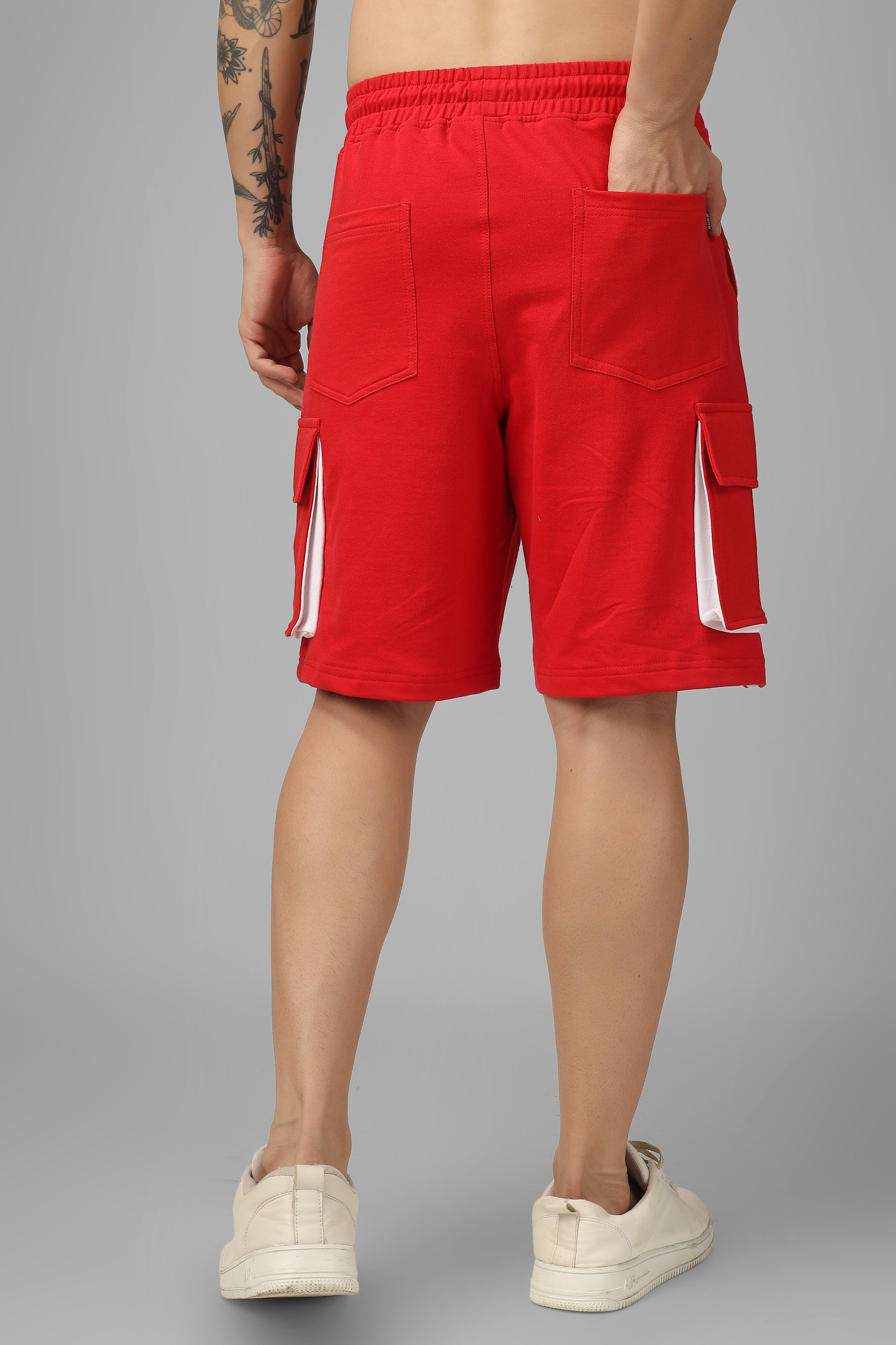 Regular Fit Cargo Shorts (Red & White) - Wearduds