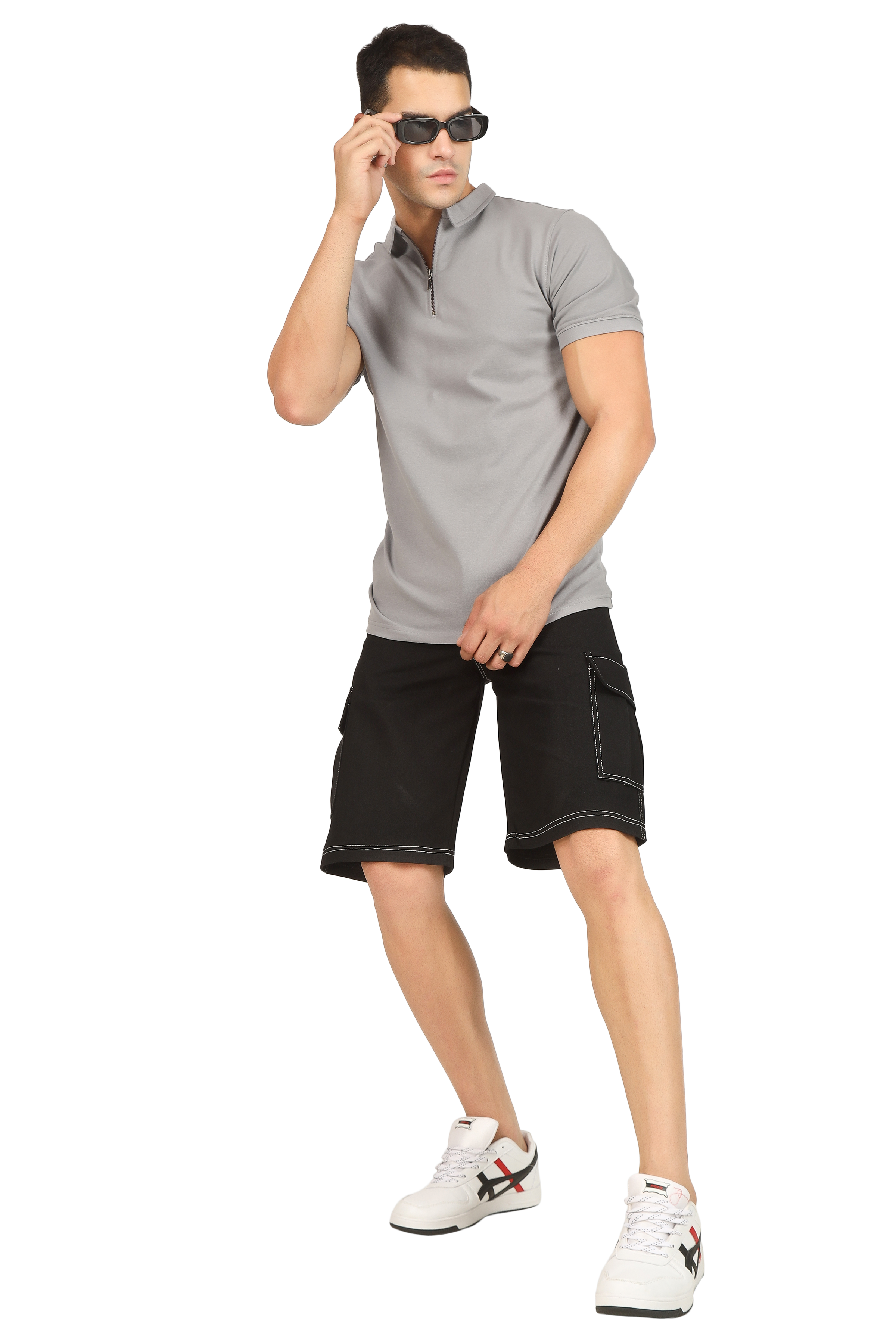 Grained Polo Neck Zipper T-Shirt - Wearduds