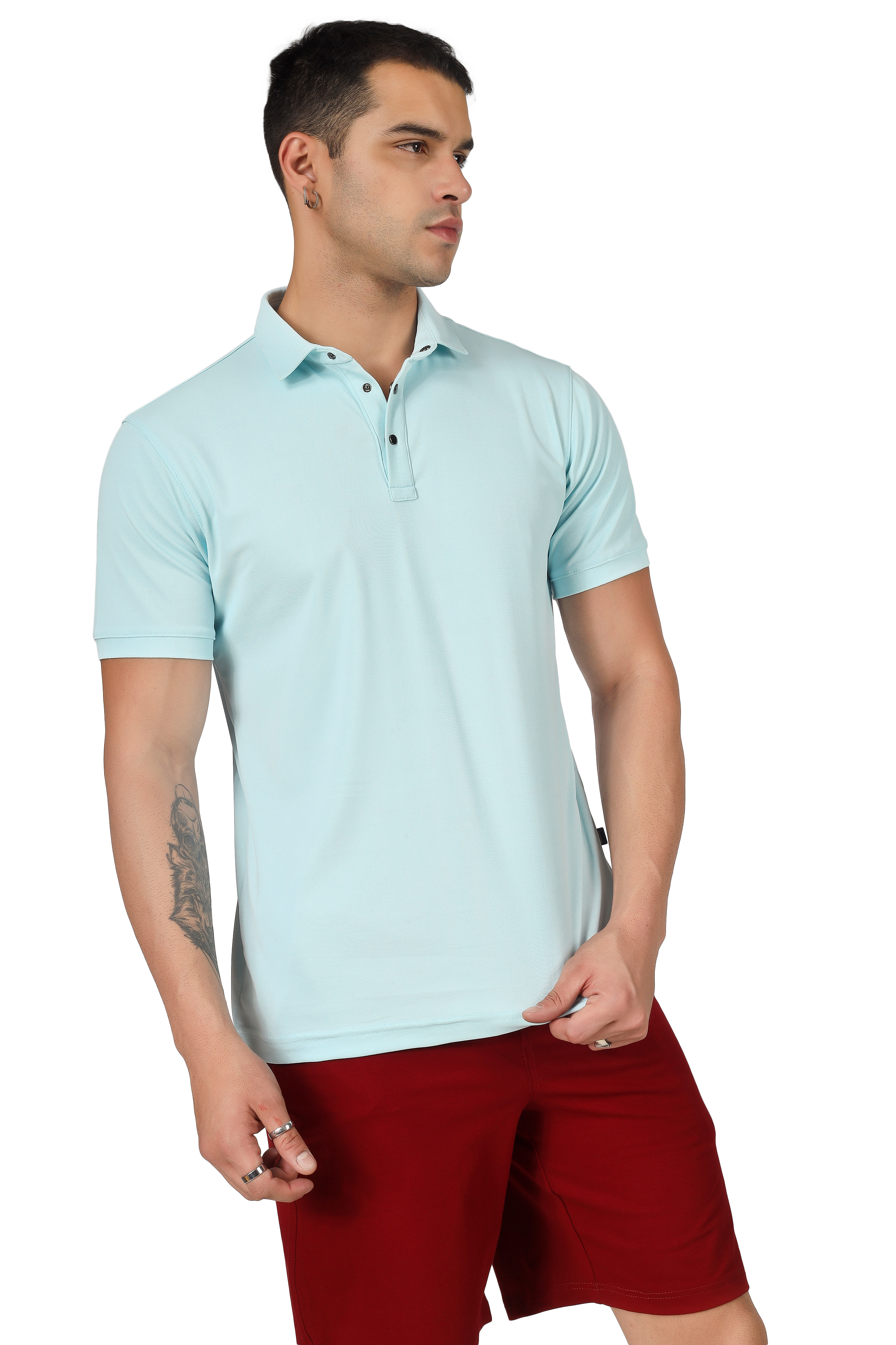 Powder Blue Polo Neck T-Shirt - Wearduds
