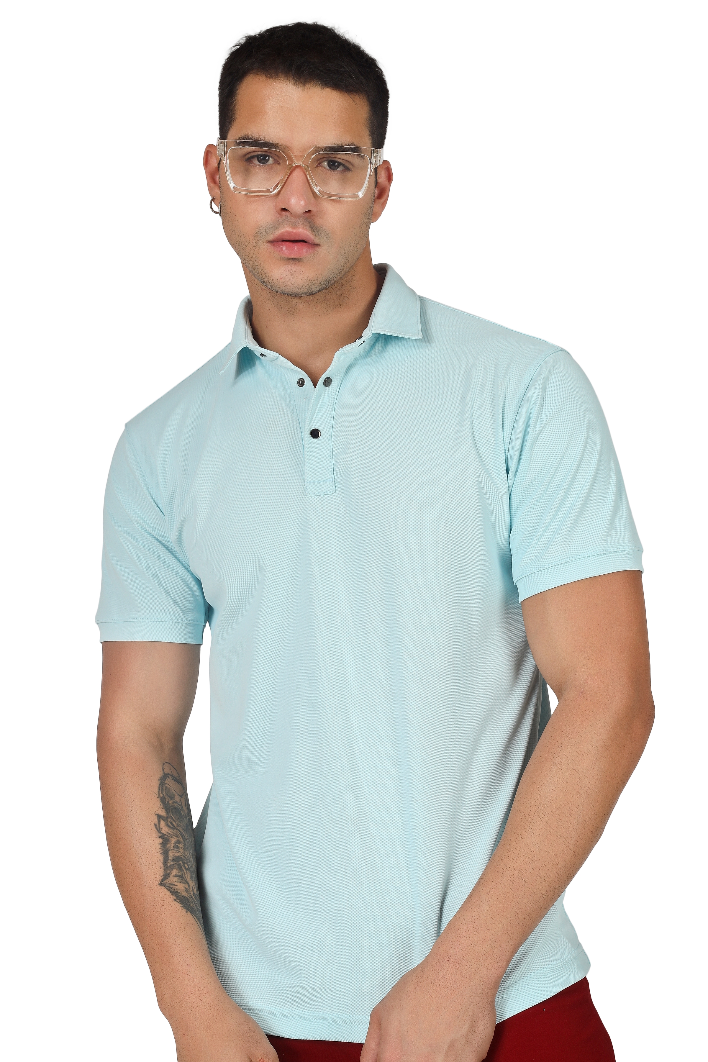 Powder Blue Polo Neck T-Shirt - Wearduds