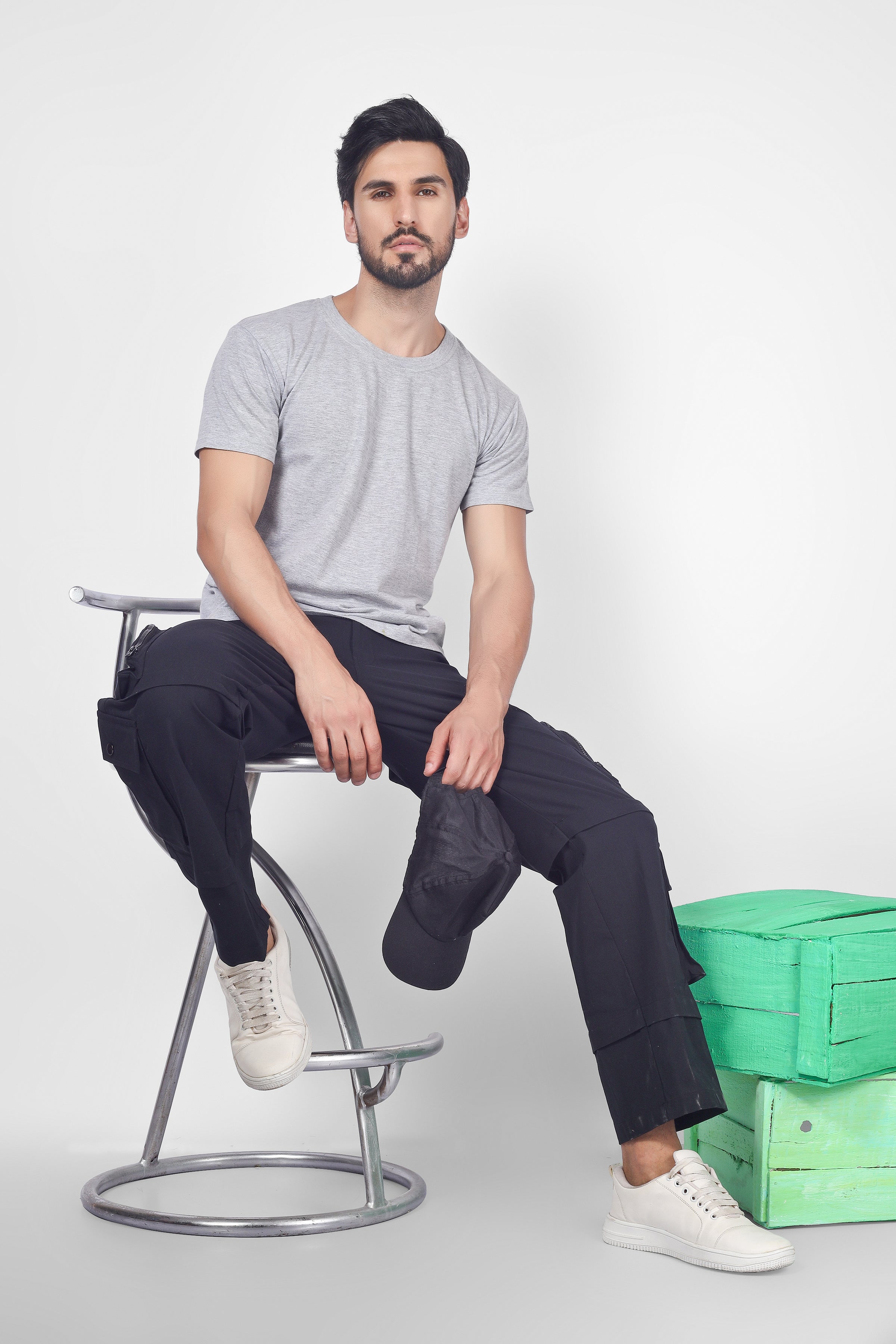 8 Pocket Cargo pant with zipper Patch Pocket (Black) - Wearduds