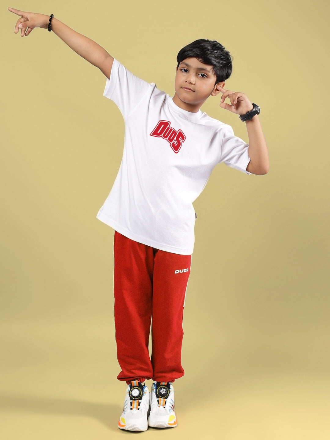 SKATER BANANA CO-ORD FOR BOYS & GIRLS (WHITE-RED)