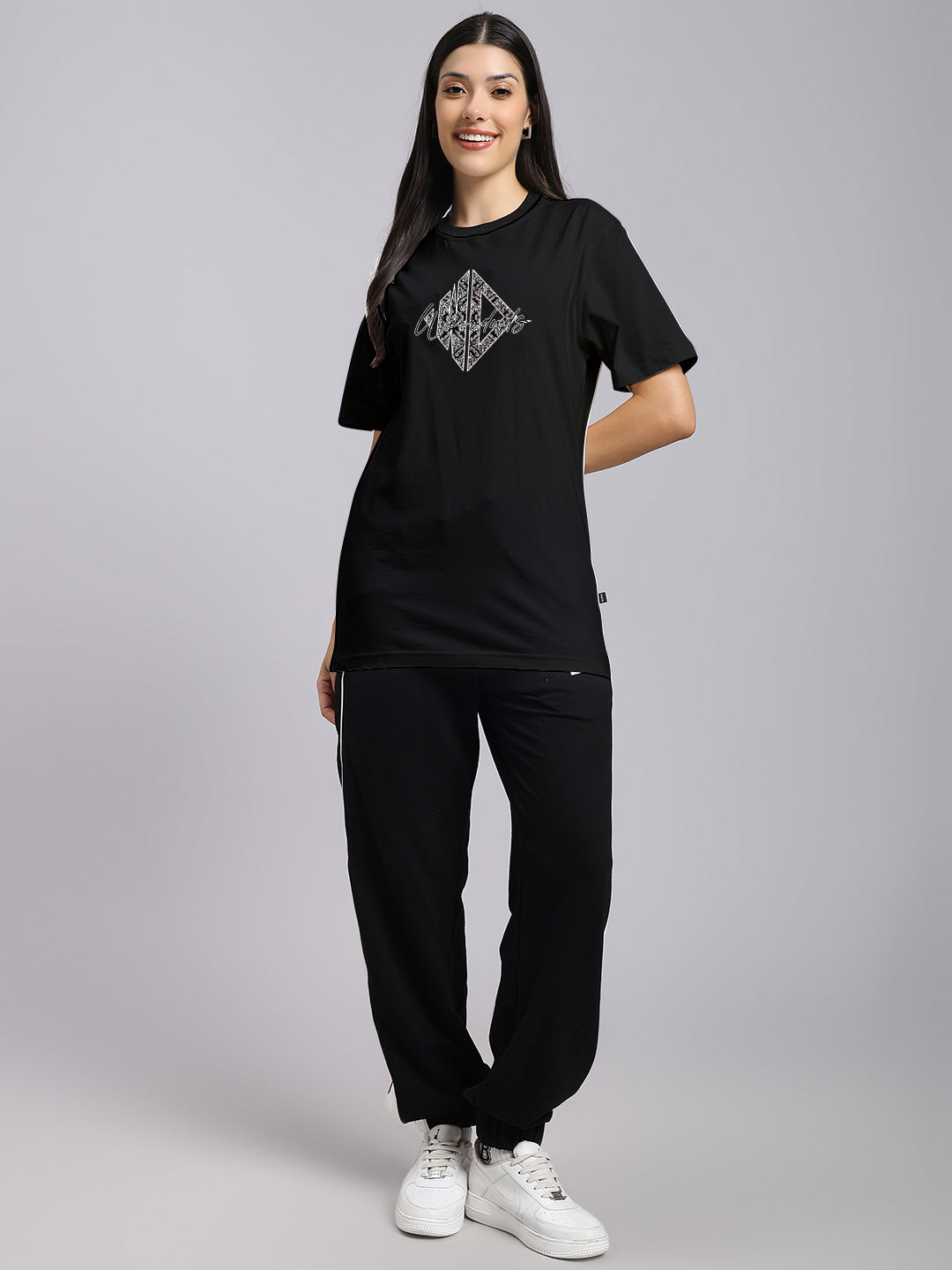 WOMEN'S ANGULAR REGULAR FIT T-SHIRT (BLACK)