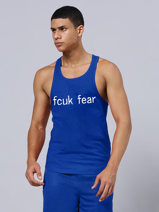 FUCK FEAR PRINTED GYM T-SHIRT (BLUE)