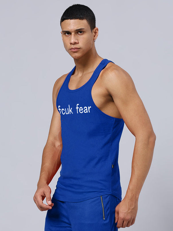 FUCK FEAR PRINTED GYM T-SHIRT (BLUE)