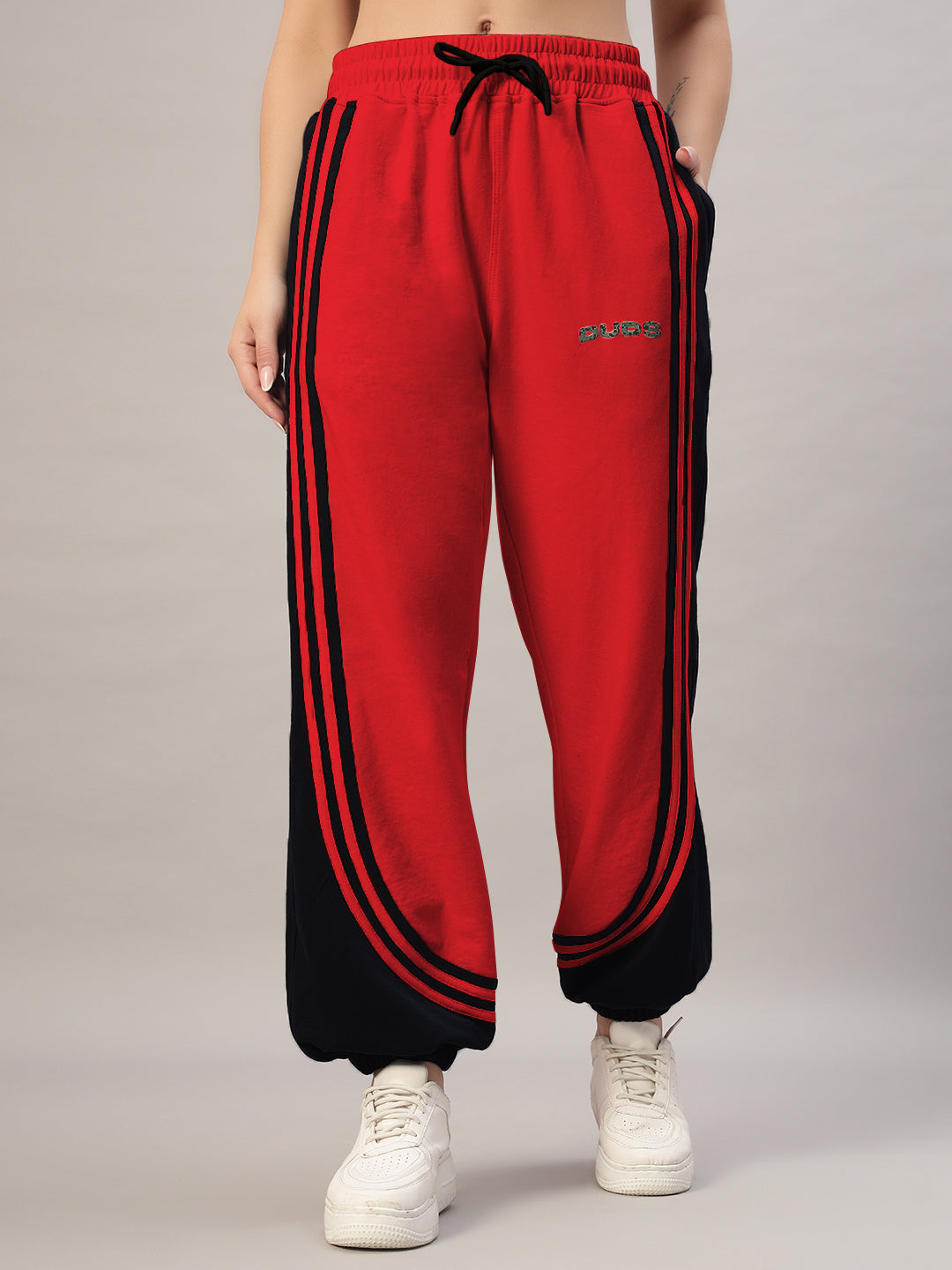 WOMEN'S FRENZY CURVE CONTRAST JOGGERS (RED BLACK)