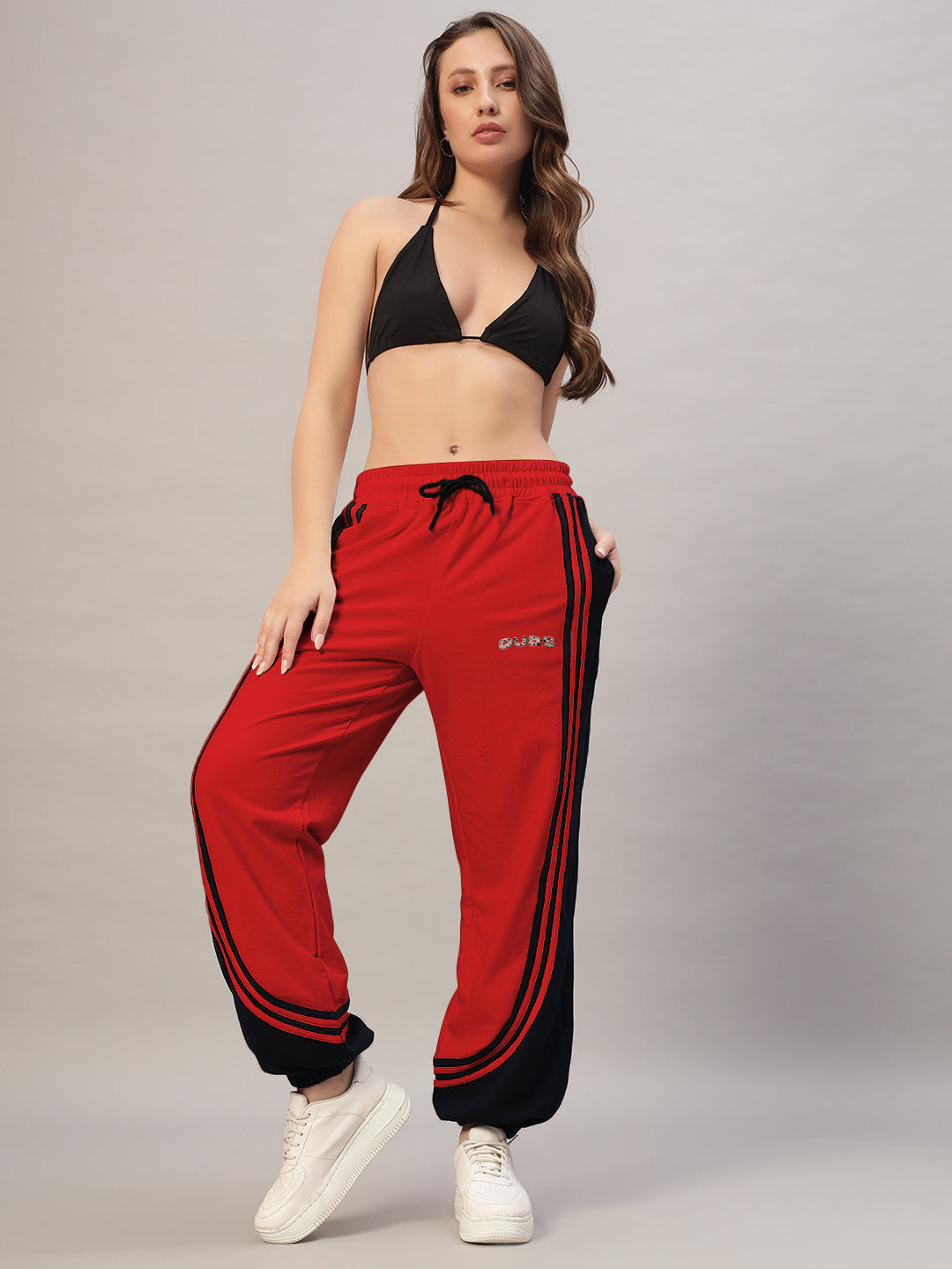 WOMEN'S FRENZY CURVE CONTRAST JOGGERS (RED BLACK)
