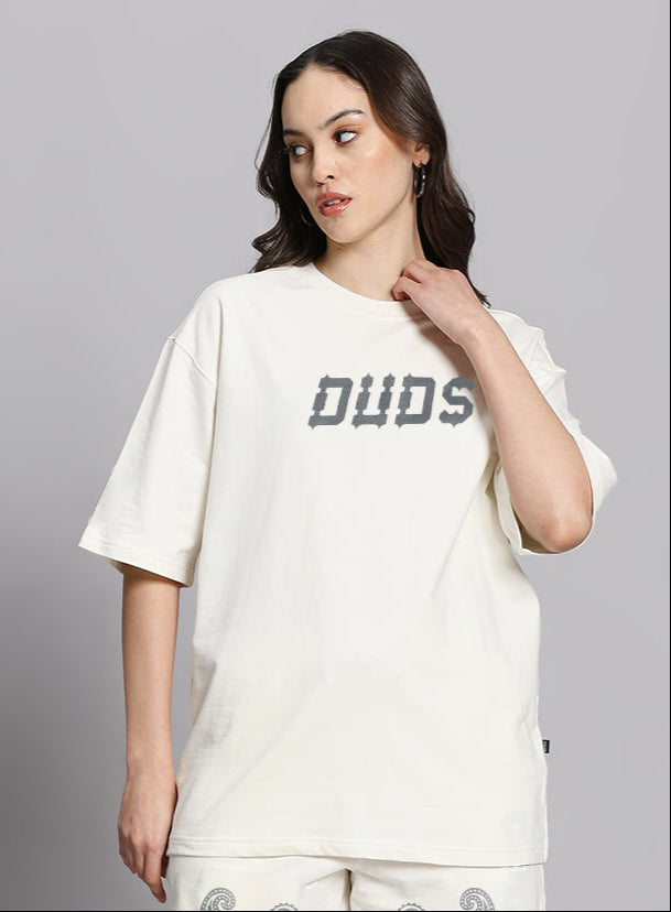 WOMEN'S MESSI PAISLEY PRINT OVER-SIZED T-SHIRT (OFF WHITE)