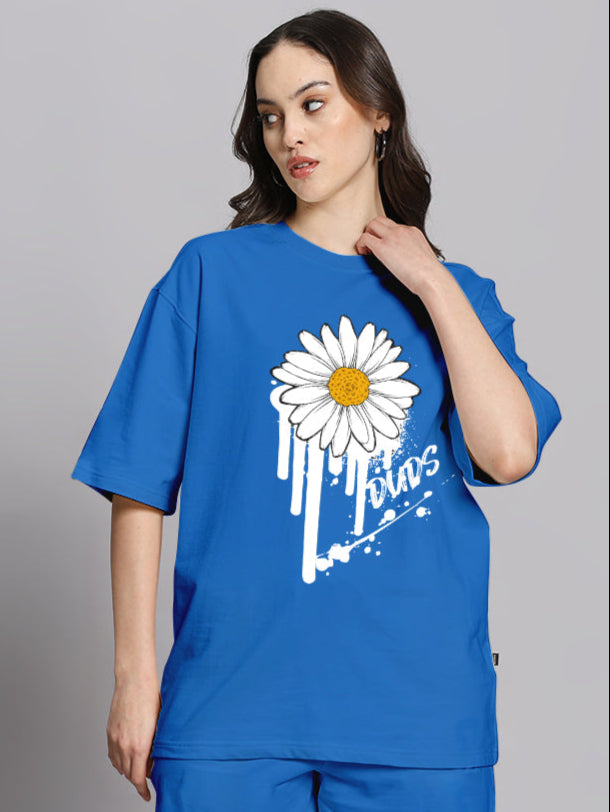 WOMEN'S HELIANTHUS OVER-SIZED T-SHIRT (BLUE)