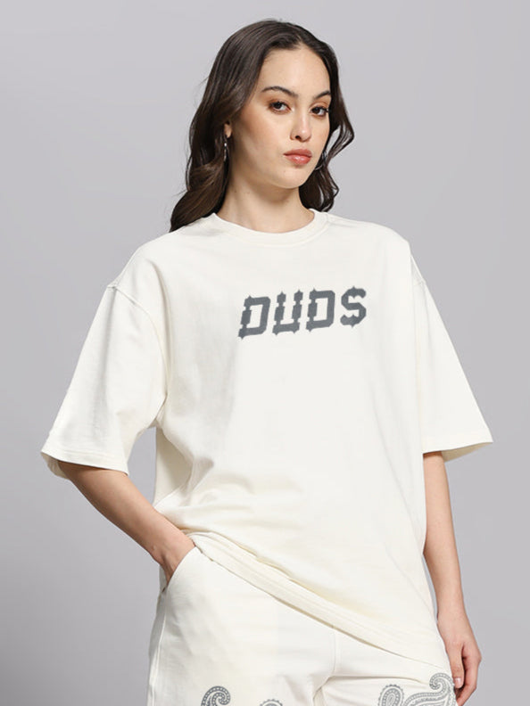 WOMEN'S MESSI PAISLEY PRINT OVER-SIZED T-SHIRT (OFF WHITE)