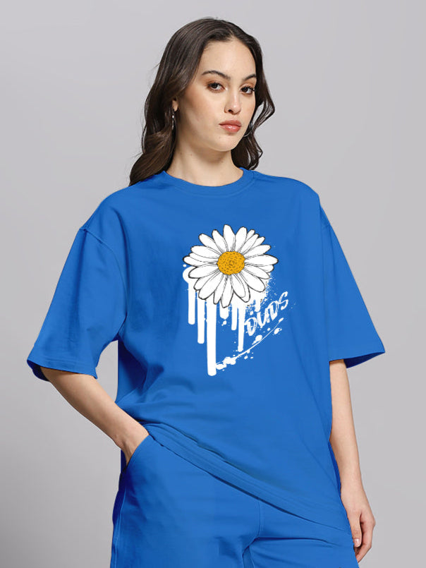 WOMEN'S HELIANTHUS OVER-SIZED T-SHIRT (BLUE)