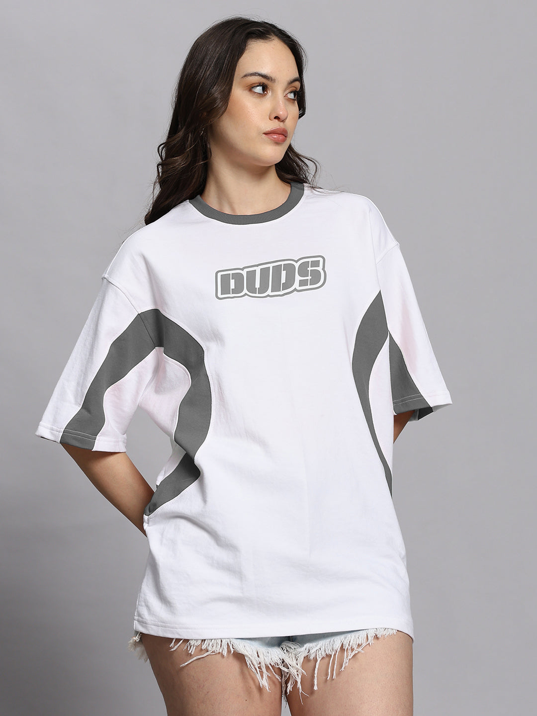 WOMEN'S EZEL OVER SIZED T-SHIRT (WHITE GREY)