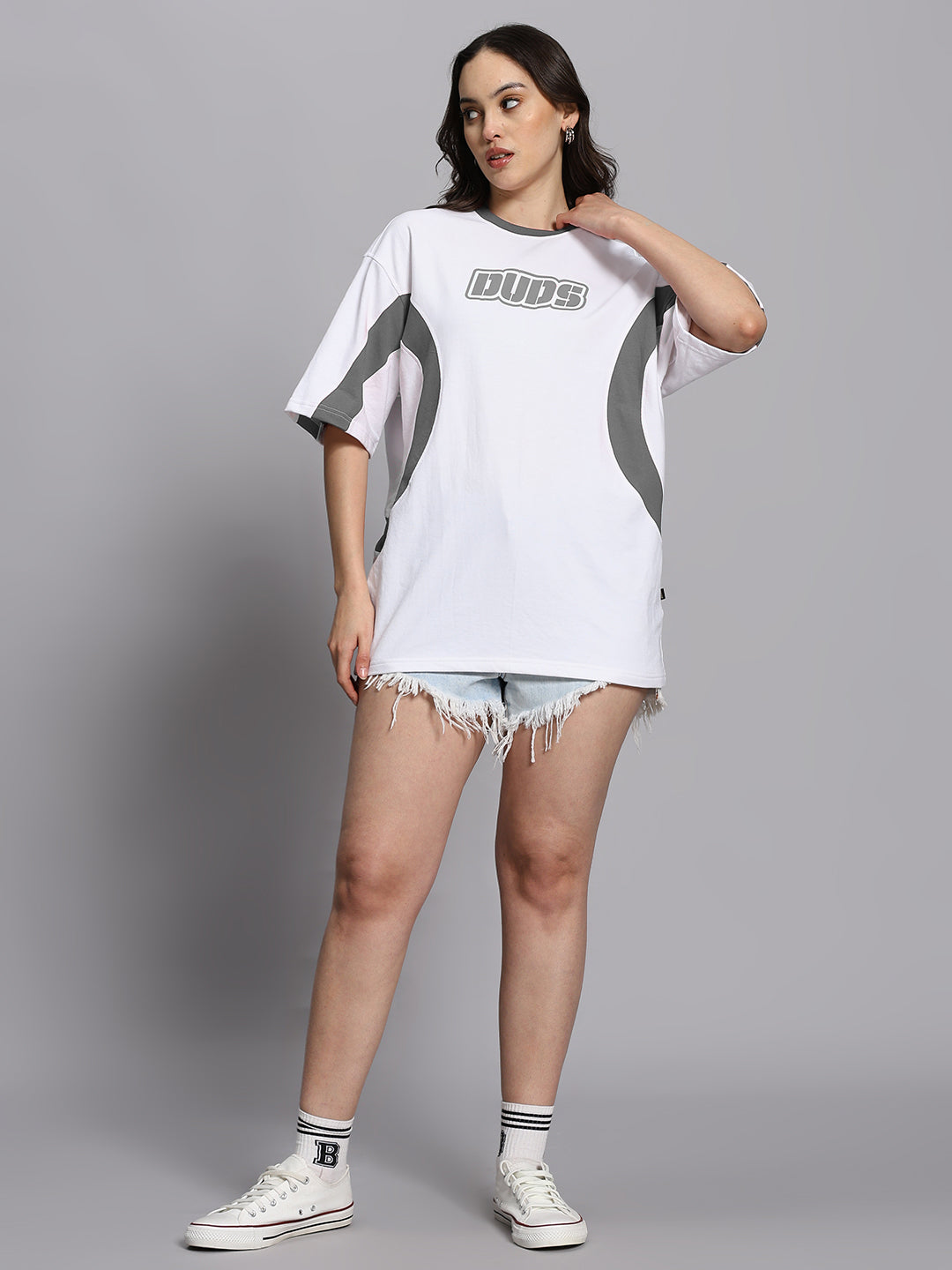 WOMEN'S EZEL OVER SIZED T-SHIRT (WHITE GREY)