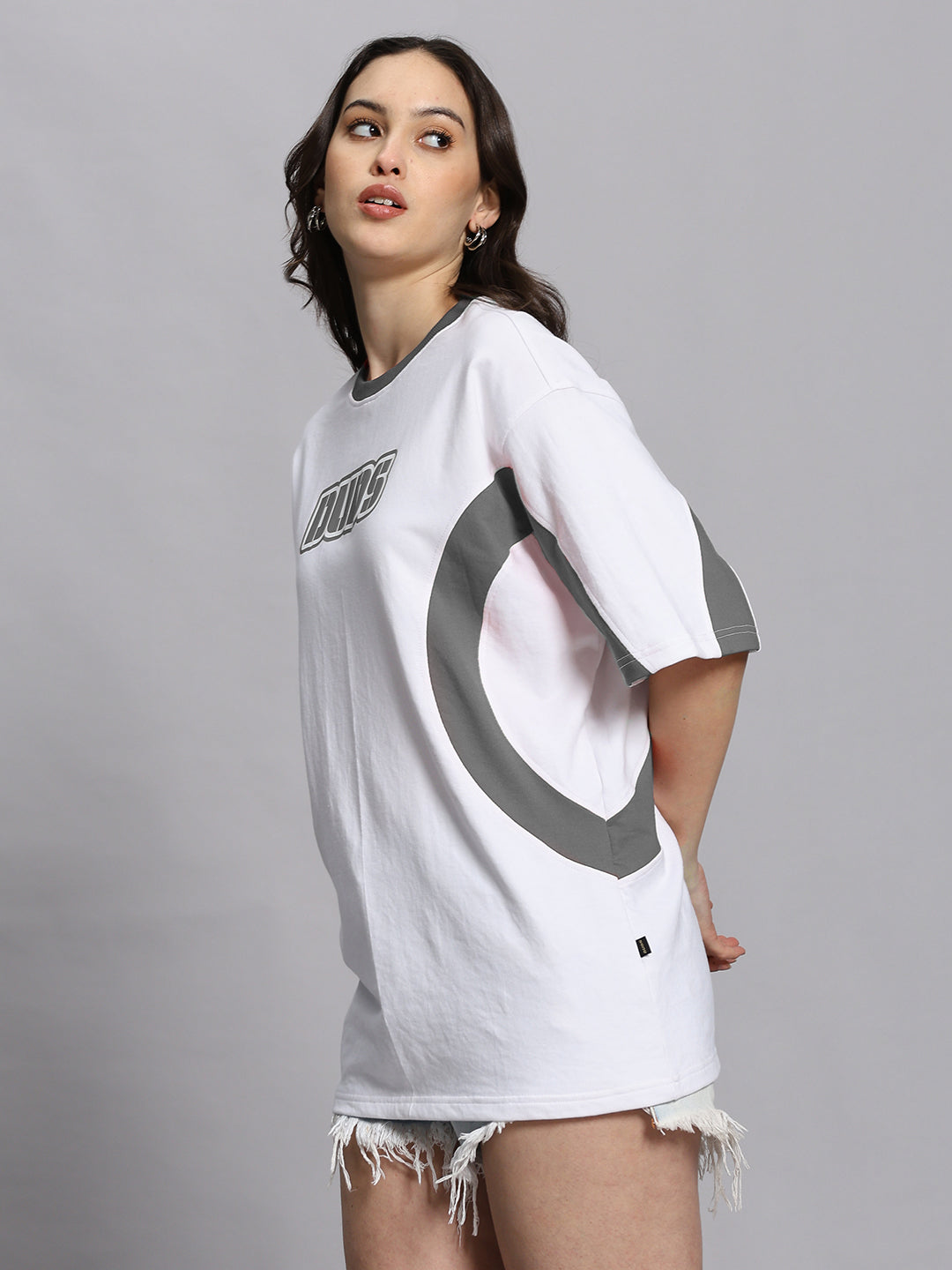 WOMEN'S EZEL OVER SIZED T-SHIRT (WHITE GREY)