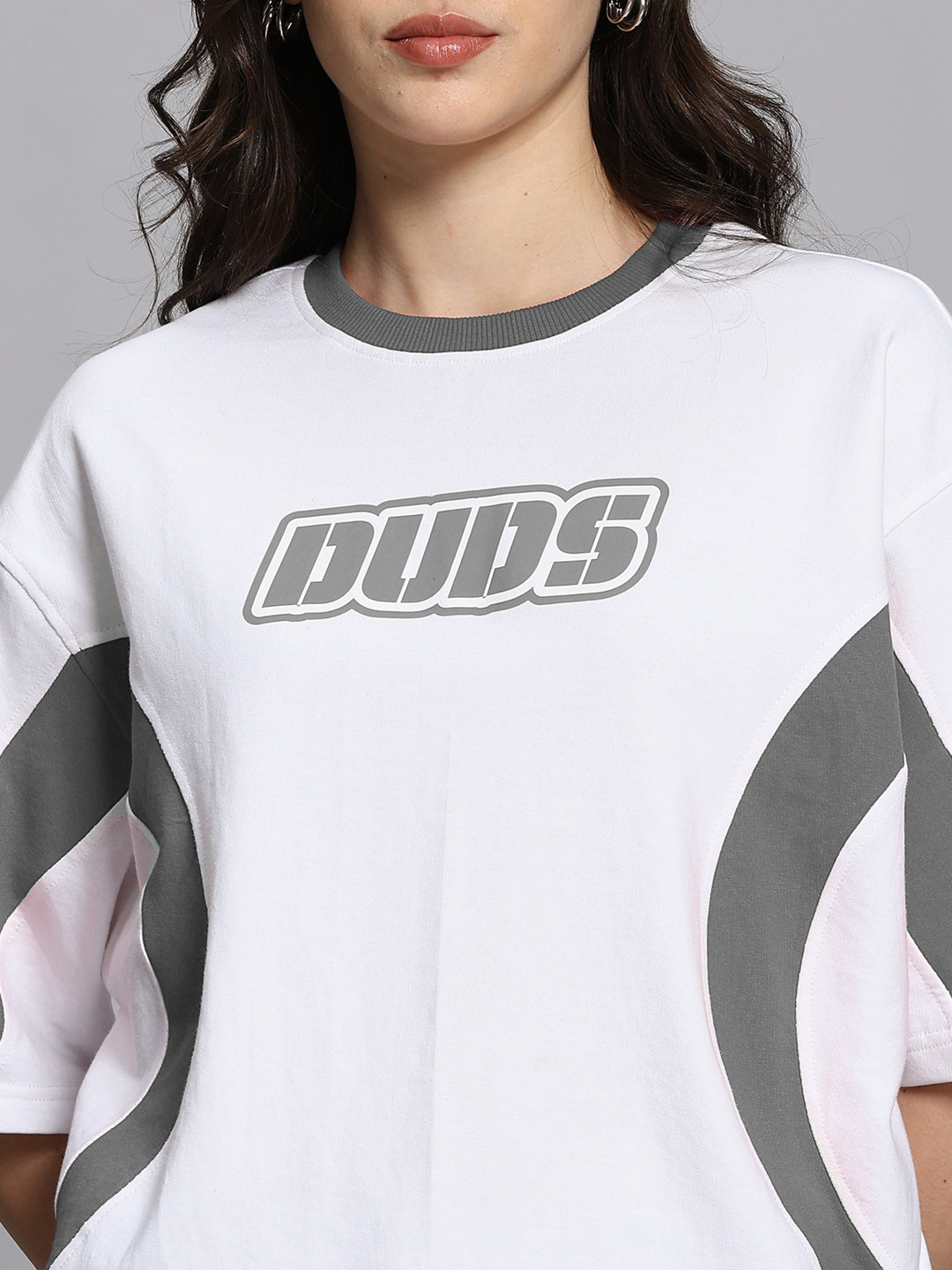 WOMEN'S EZEL OVER SIZED T-SHIRT (WHITE GREY)