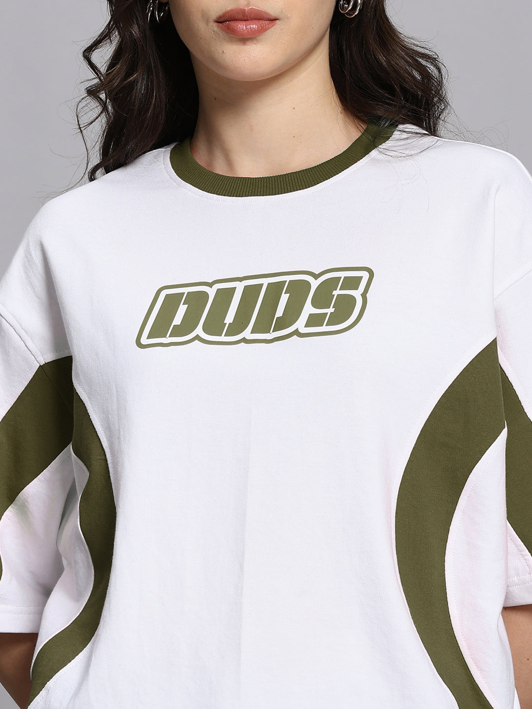 WOMEN'S EZEL OVER SIZED T-SHIRT (WHITE OLIVE GREEN)