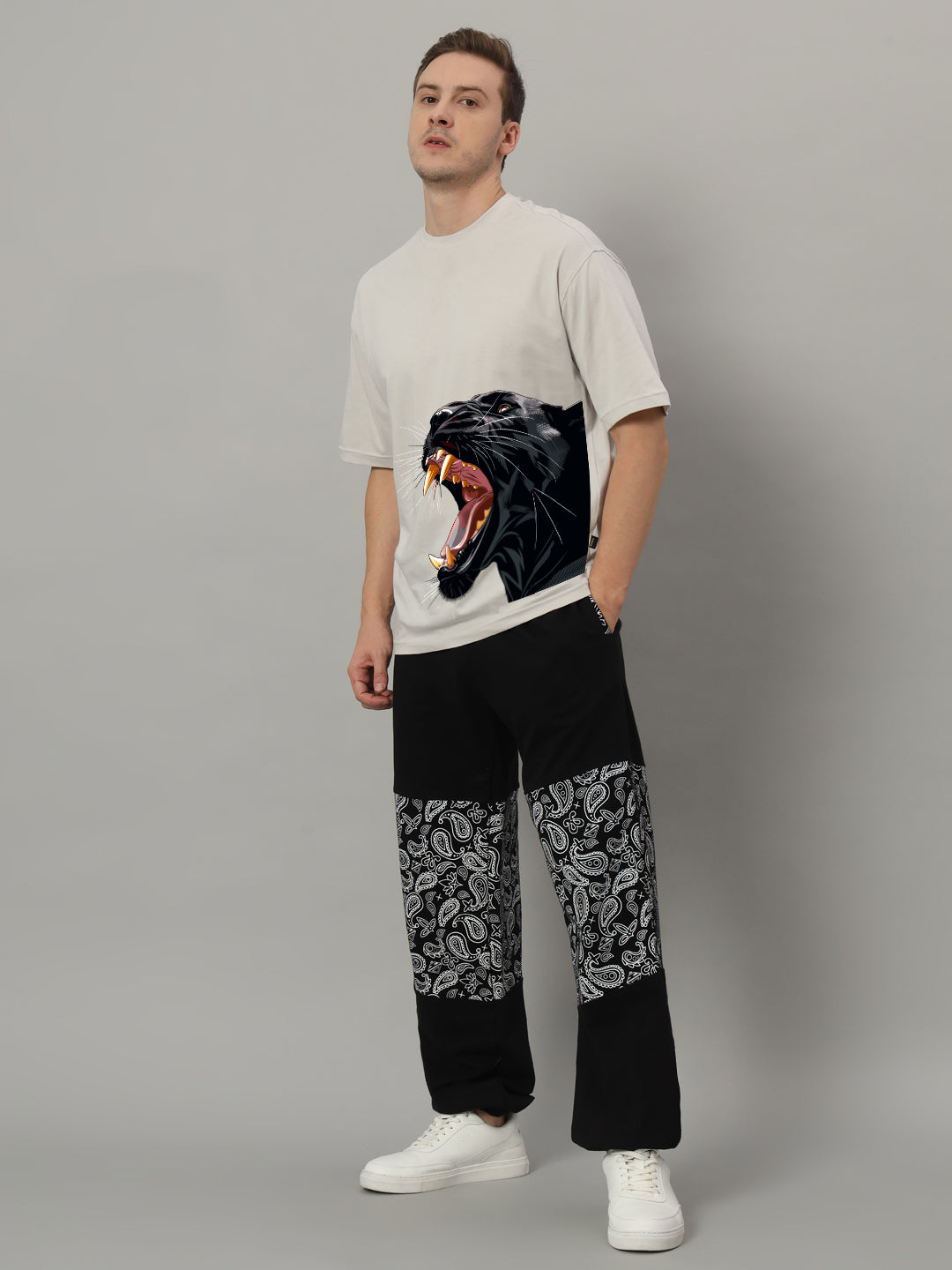 ROAR AGAIN PRINTED OVERSIZED T-SHIRT (GREY)