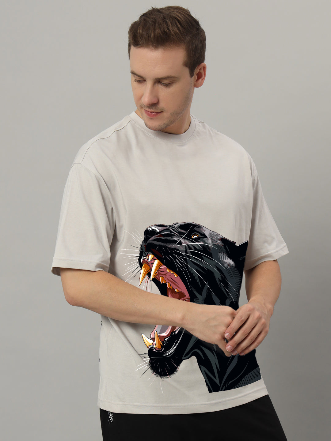 ROAR AGAIN PRINTED OVERSIZED T-SHIRT (GREY)