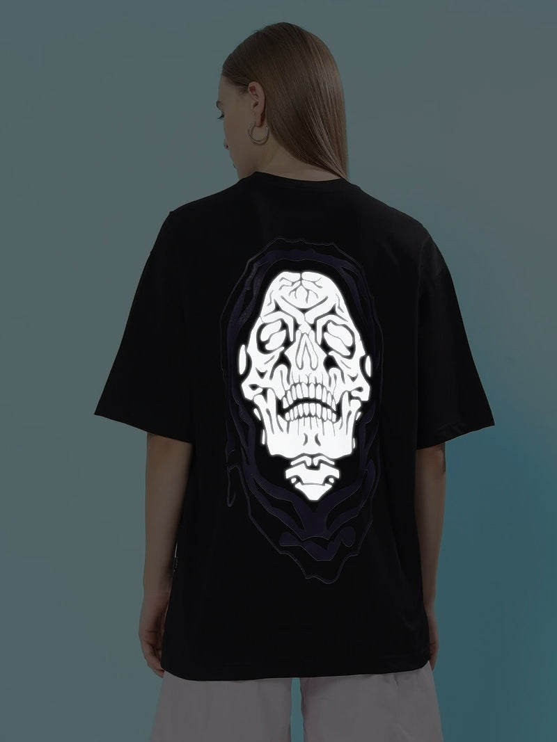 WOMENS POISON SKULL REFLECTOR OVER-SIZED T-SHIRT BLACK