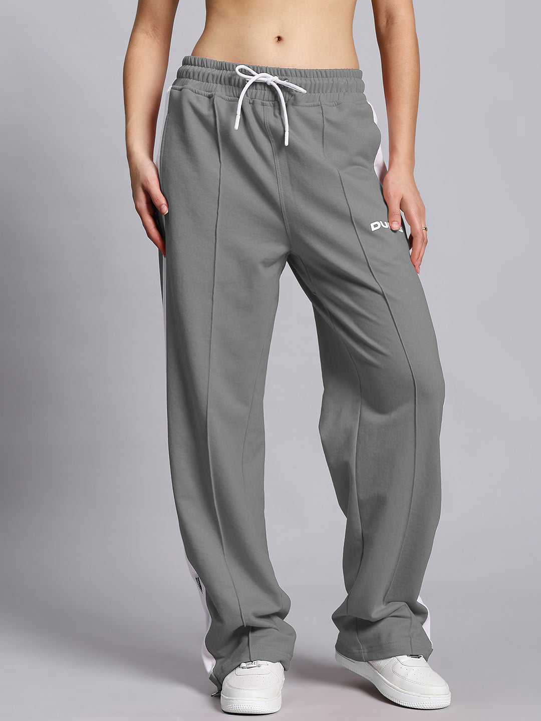 WOMEN'S WONDER SLIT ZIPPER JOGGERS (GREY-WHITE)