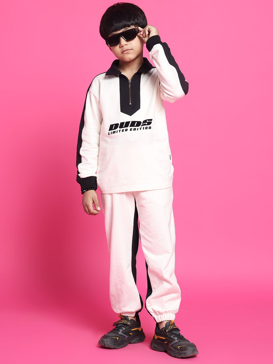 Splinter Oversized Co-Ord Set For Boys & Girls (Off White-Black)