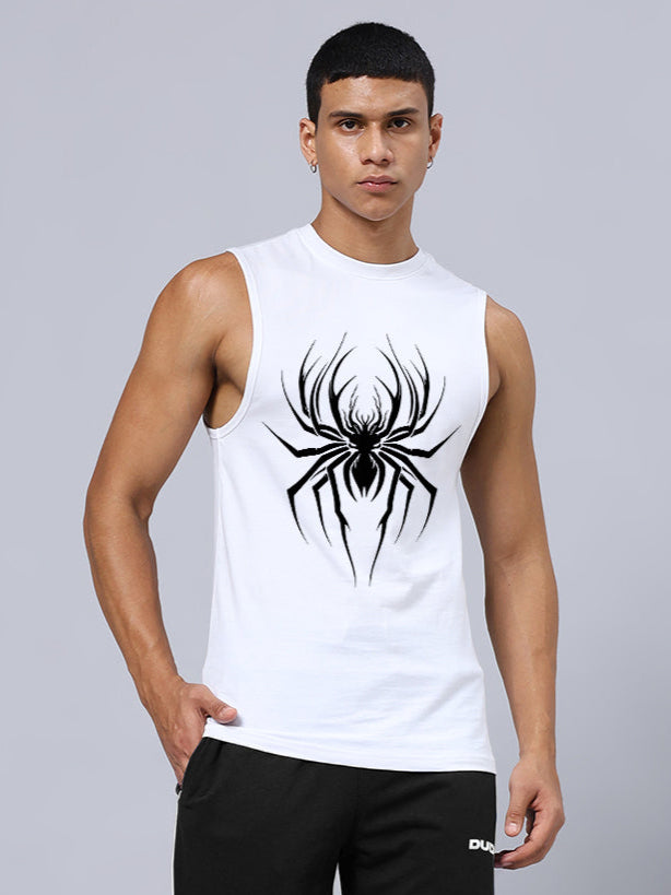 SPIDER PRINTED RELAXED FIT GYM T-SHIRT (WHITE)