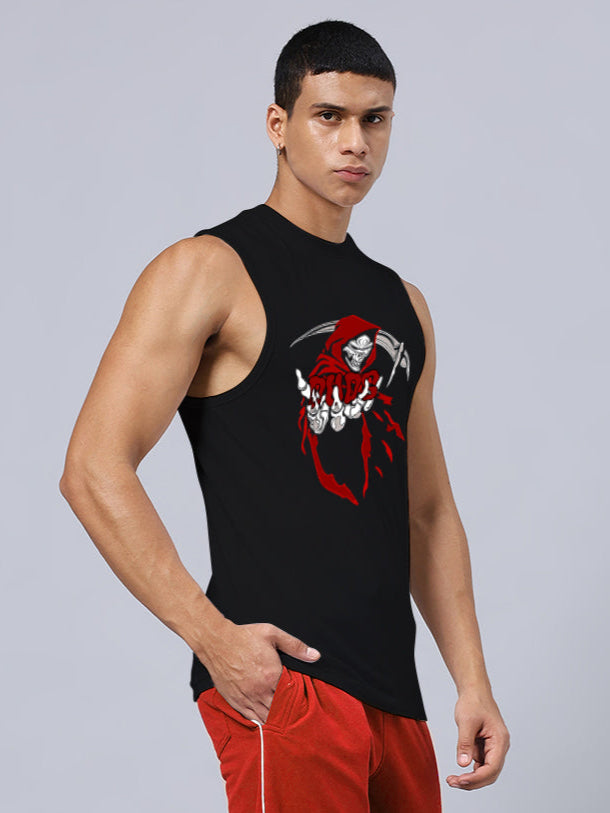 GRIM REAPER PRINTED RELAXED FIT GYM T-SHIRT (BLACK)