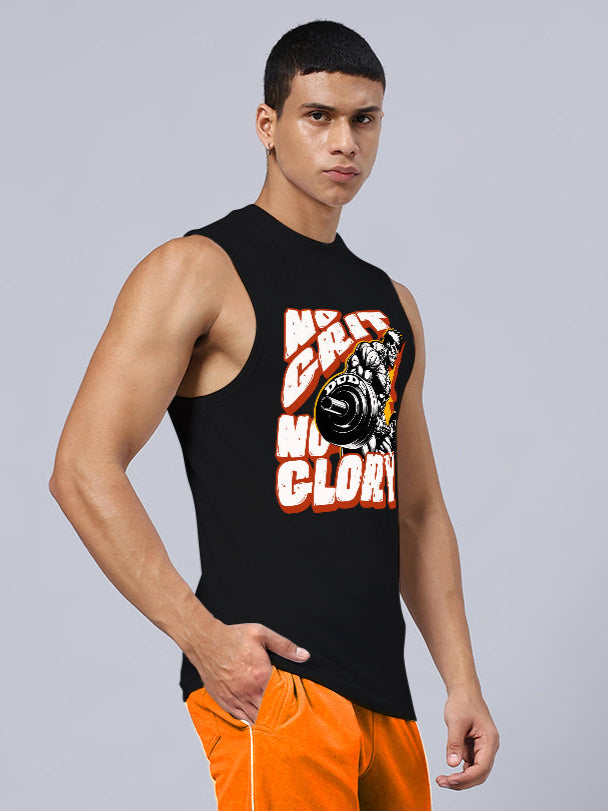 NO GRIT NO GLORY PRINTED RELAXED FIT GYM T-SHIRT (BLACK)