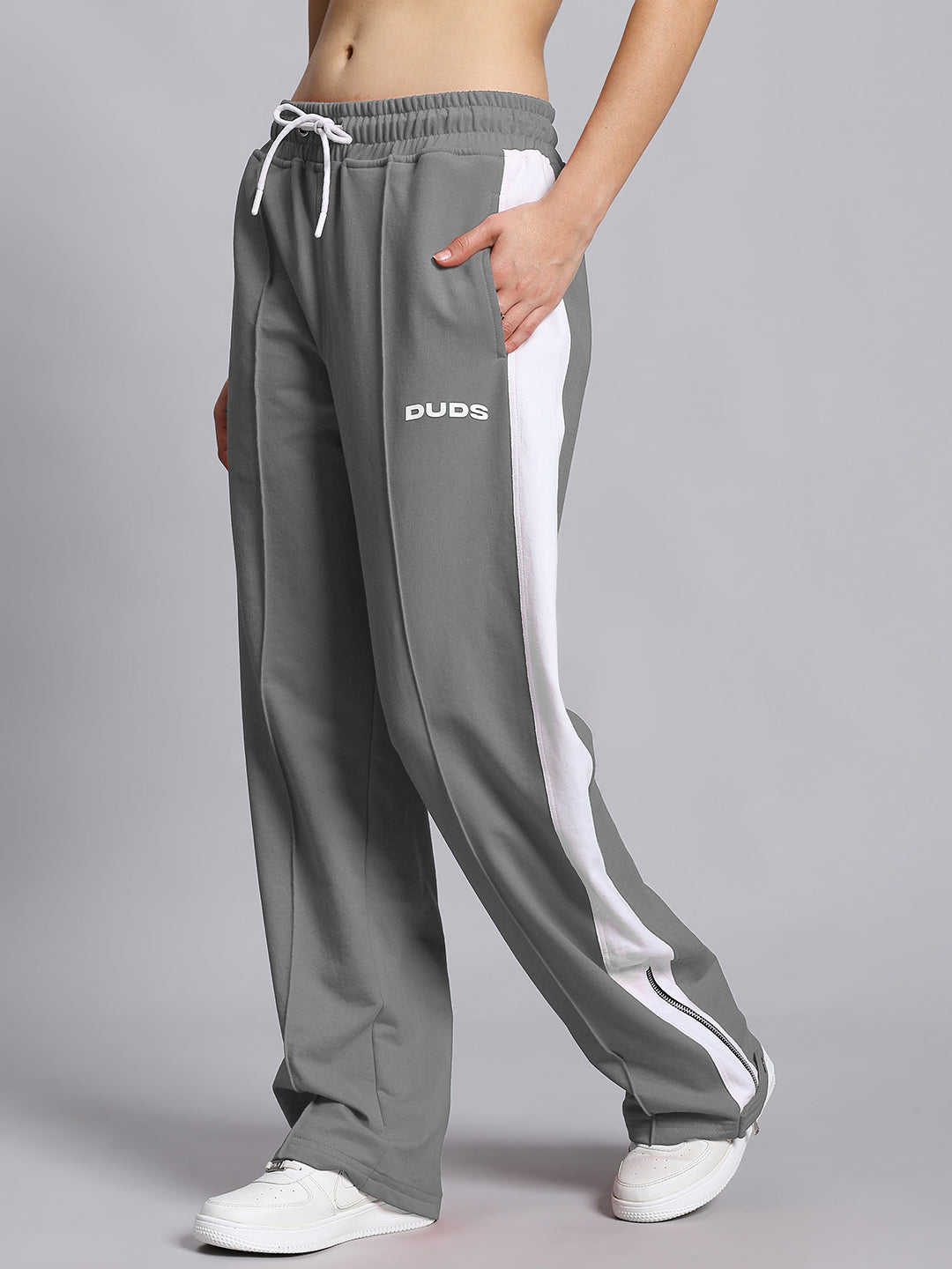 WOMEN'S WONDER SLIT ZIPPER JOGGERS (GREY-WHITE)