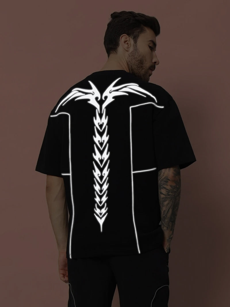 SPINAL FAUX REFLECTOR OVER-SIZED T-SHIRT BLACK