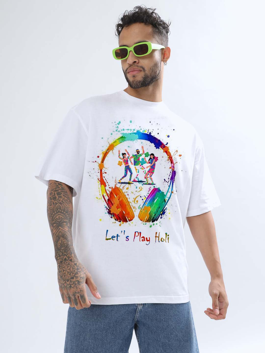LET'S PLAY HOLI OVER-SIZED T-SHIRT (WHITE)