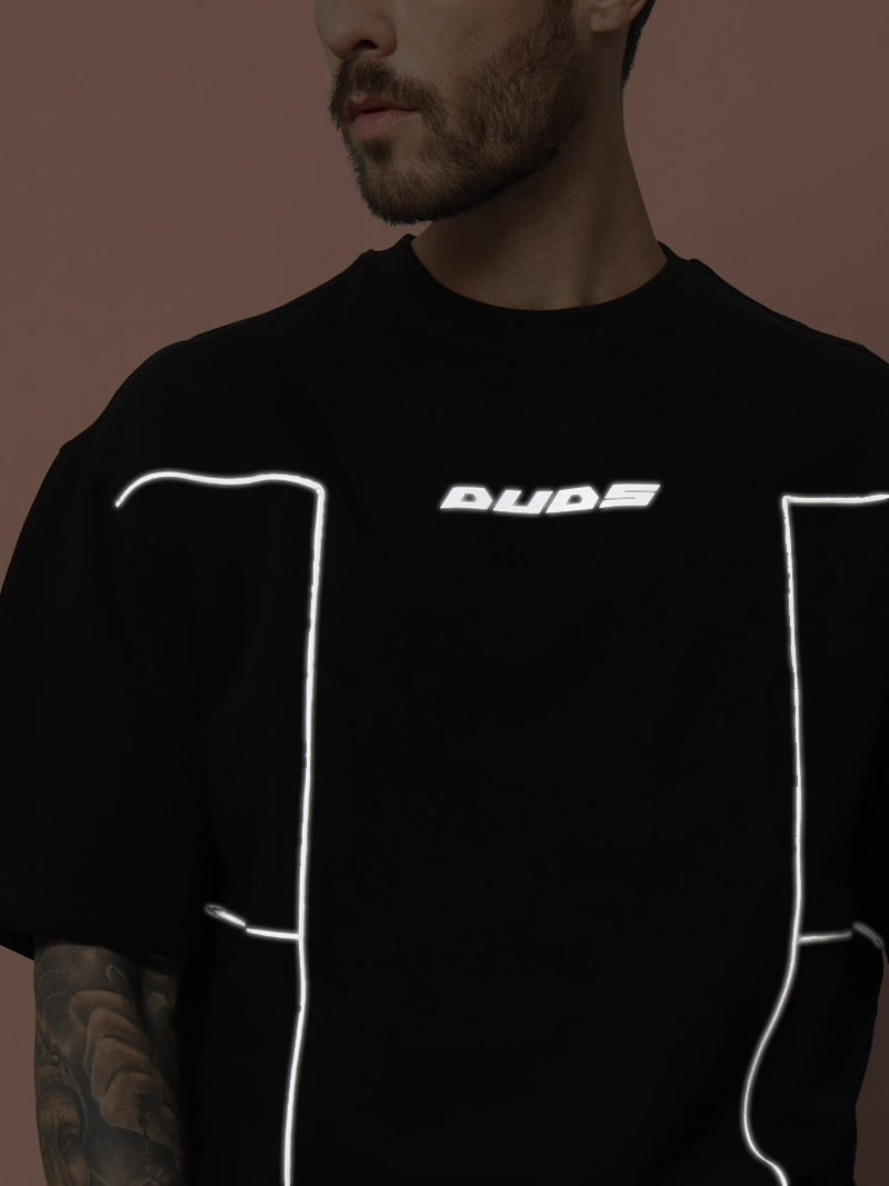 SPINAL FAUX REFLECTOR OVER-SIZED T-SHIRT BLACK
