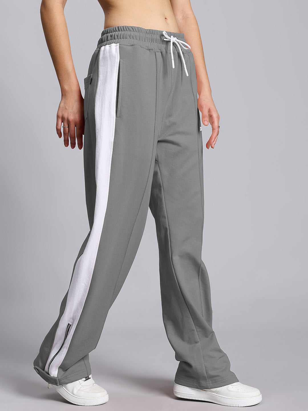 WOMEN'S WONDER SLIT ZIPPER JOGGERS (GREY-WHITE)