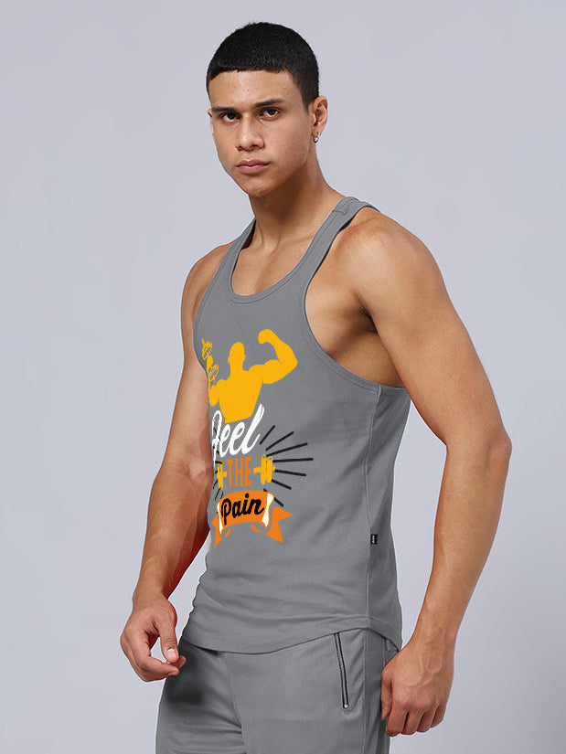 FEEL THE PAIN PRINTED GYM T-SHIRT (GREY)
