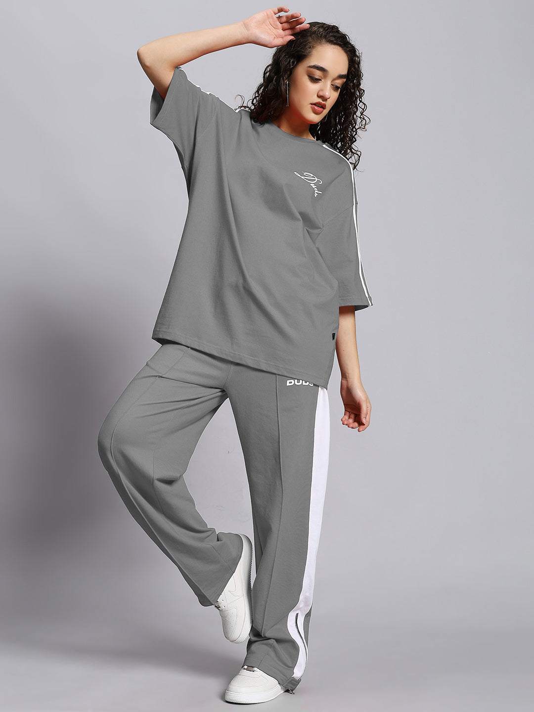 WOMEN'S WONDER SLIT ZIPPER JOGGERS (GREY-WHITE)