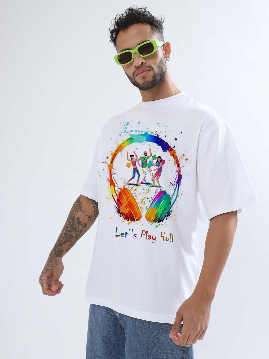 LET'S PLAY HOLI OVER-SIZED T-SHIRT (WHITE)