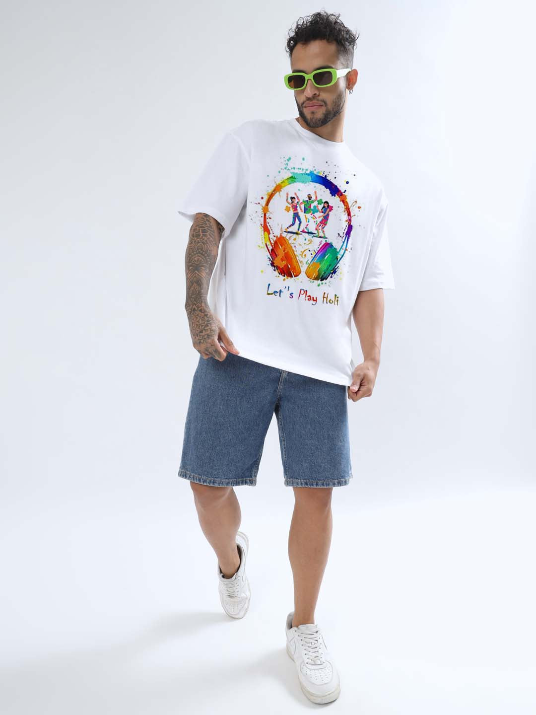 LET'S PLAY HOLI OVER-SIZED T-SHIRT (WHITE)