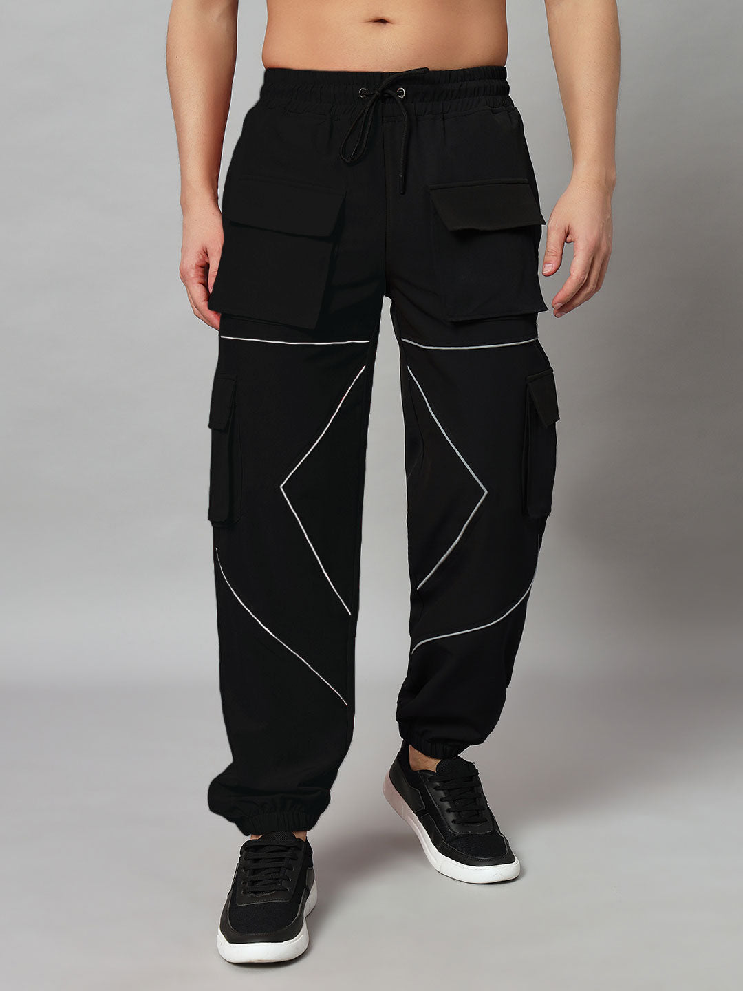 FRONTLINE REFLECTOR PARACHUTE CARGO PANTS (BLACK)