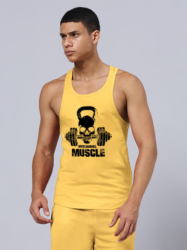 KETTLEBELL SKULL PRINTED GYM T-SHIRT (YELLOW)