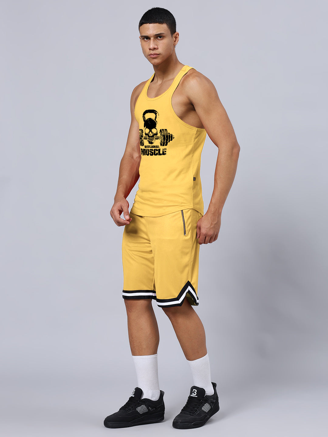 KETTLEBELL SKULL PRINTED GYM CO-ORD SET (YELLOW)