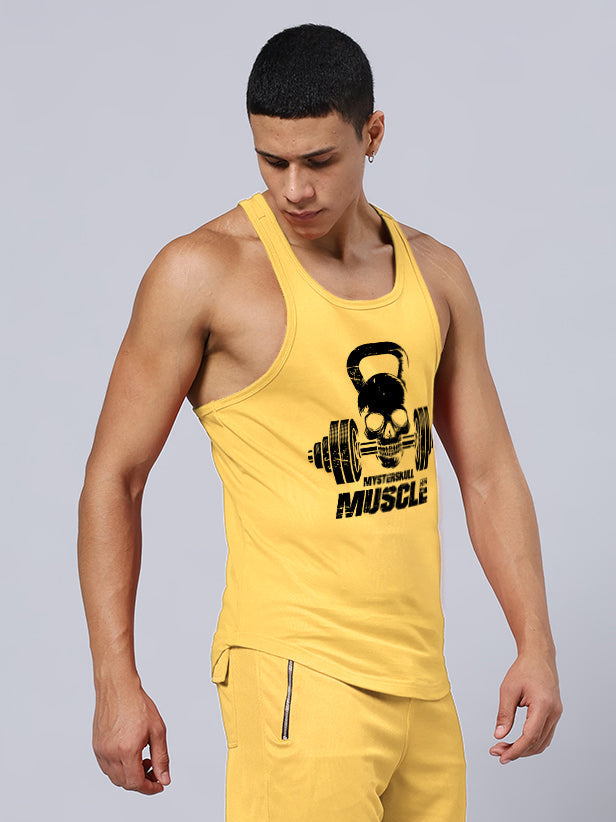 KETTLEBELL SKULL PRINTED GYM T-SHIRT (YELLOW)