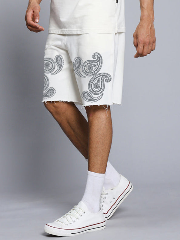 MESSI PAISLEY PRINT REGULAR FIT SHORTS (OFF WHITE)