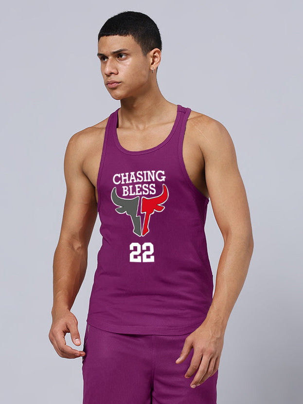 CHASING BLESS PRINTED GYM T-SHIRT (PURPLE)
