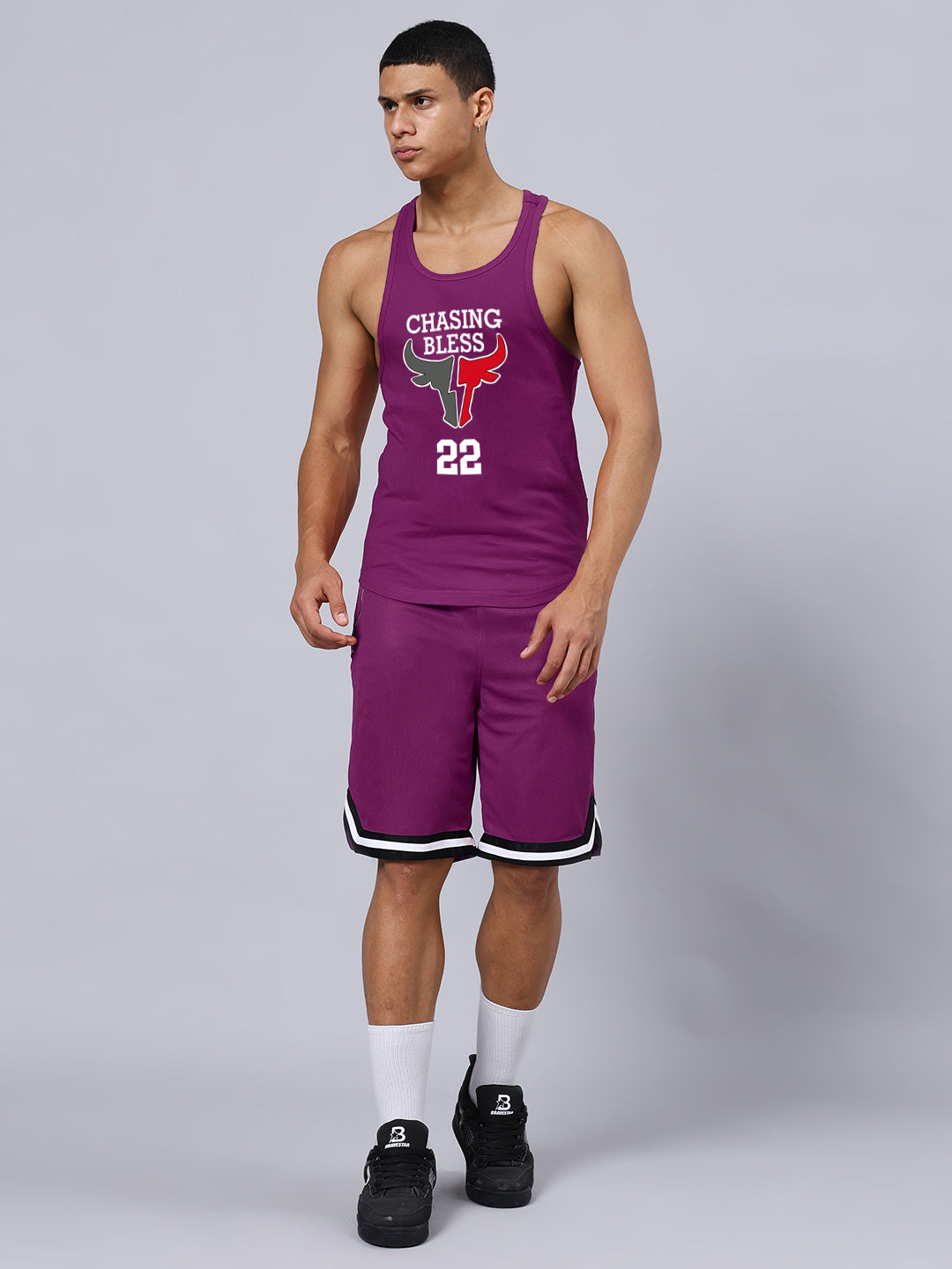 CHASING BLESS PRINTED GYM CO-ORD SET (PURPLE)