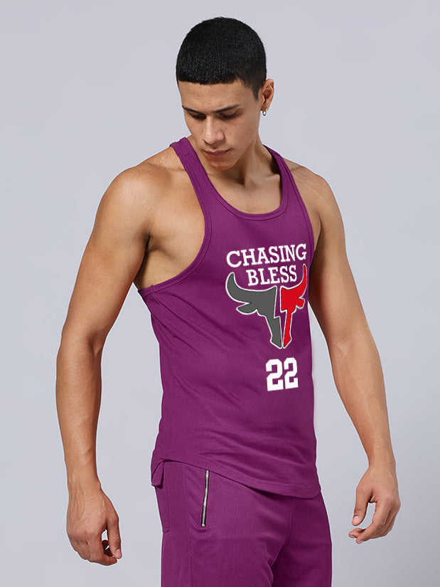 CHASING BLESS PRINTED GYM T-SHIRT (PURPLE)